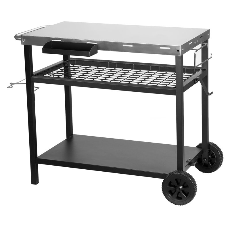 Outvita Outdoor Grill Cart, Movable Food Prep And Work Cart Table, Pizza Oven Stand Table With Wheels, Indoor & Outdoor Multifunctiona BBQ Cart With Mesh Racks For Home Party Camping
